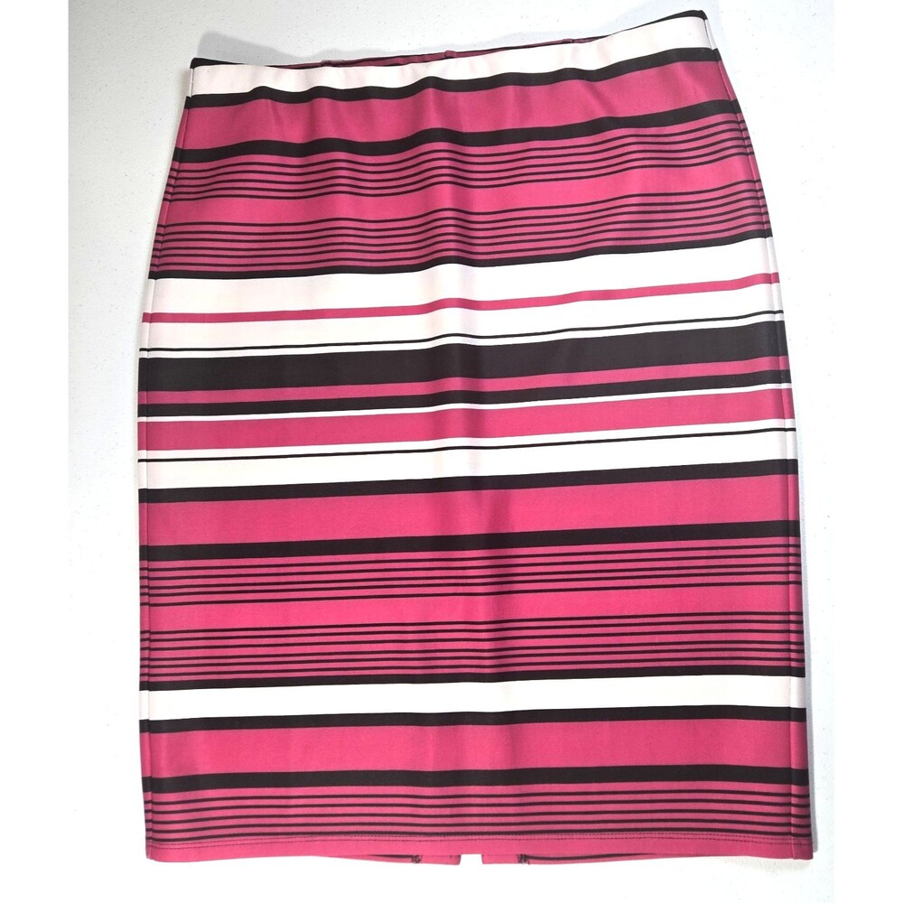 NYCC New York Co. Striped Pencil Skirt Back Slit Large Womens Pink Black White